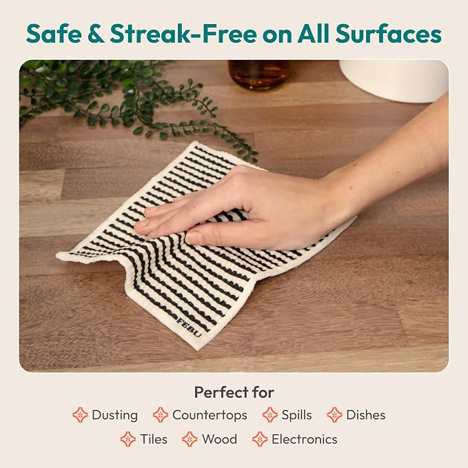 FEBU Swedish Dishcloths for Kitchen | 5 Pack Black Minimalist Reusable Paper - Image 7