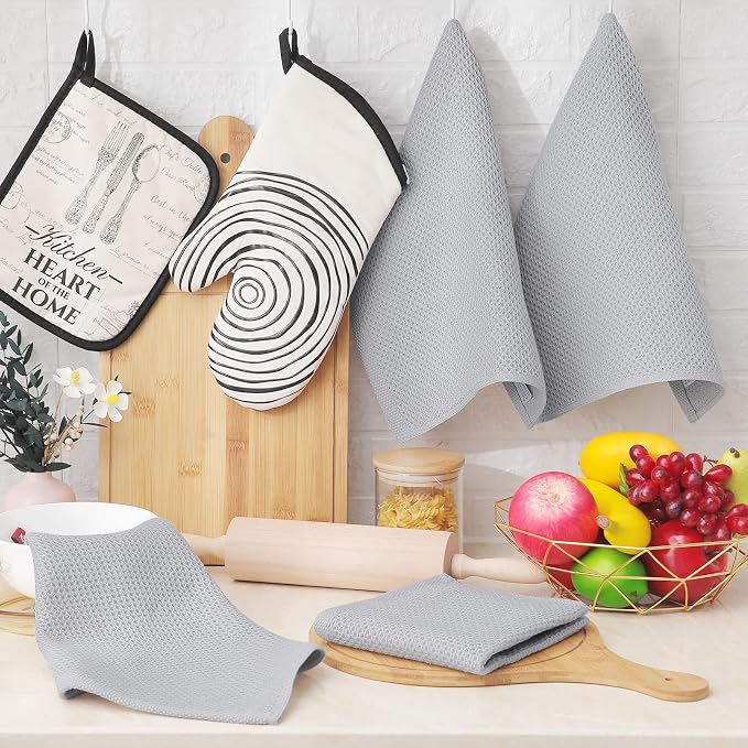 Homaxy 100% Cotton Waffle Weave Kitchen Dish Cloths 12-Pack, Light Gray | 12 x - Image 6