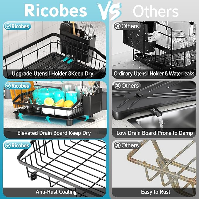 2 Tier Dish Drying Rack for Kitchen Counter, Large Capacity, Rustproof Dish - Image 3