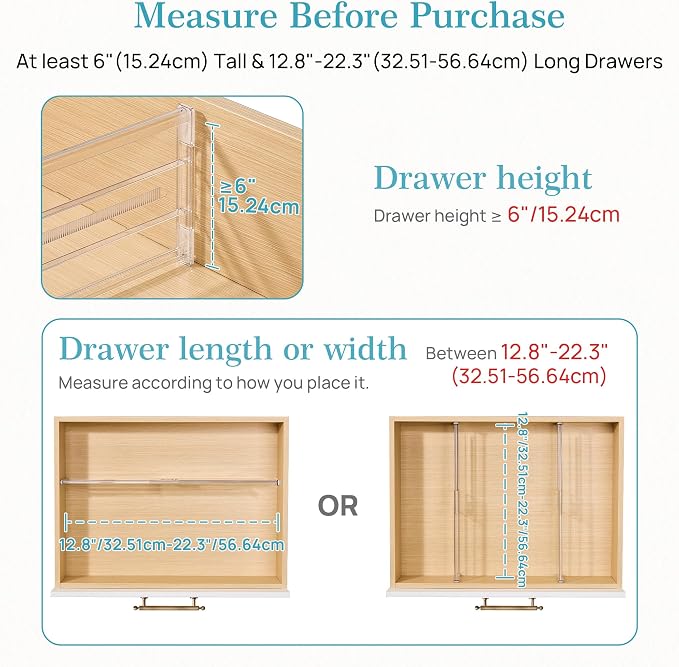 Vtopmart 6" Tall Upgrade Drawer Dividers, 12.8"-22.3" Expandable, 4 Pack | Deep - Image 2
