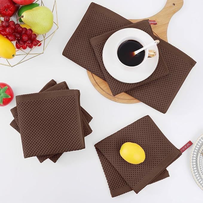 Homaxy 100% Cotton Waffle Weave Kitchen Dish Cloths 24-Pack, Coffee | 12 x 12 - Image 7