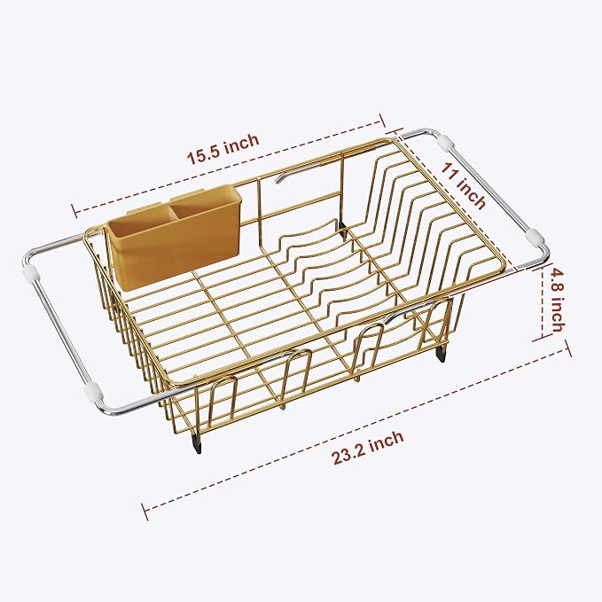 JASIWAY Gold Dish Drying Rack in Sink, Dish Drainer - Image 7