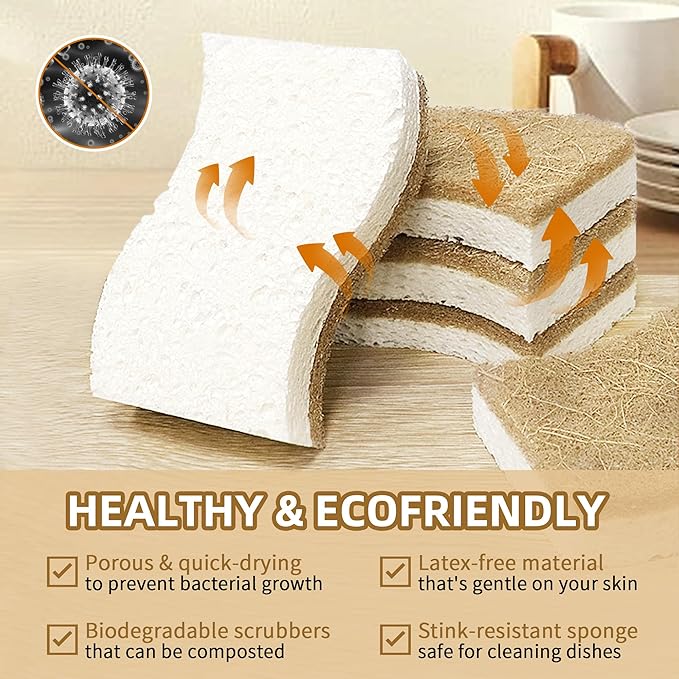 Silkyhose 24 Pack Natural Kitchen Sponges, Cellulose Coconut & Non-Scratch | - Image 7