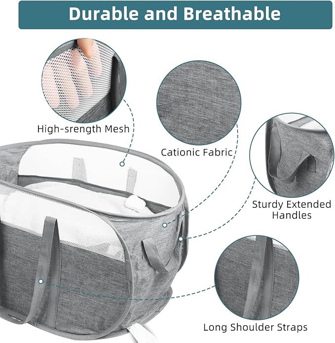 2 Pcs Collapsible Laundry Baskets, Tear Proof Pop Up Hamper - Image 4