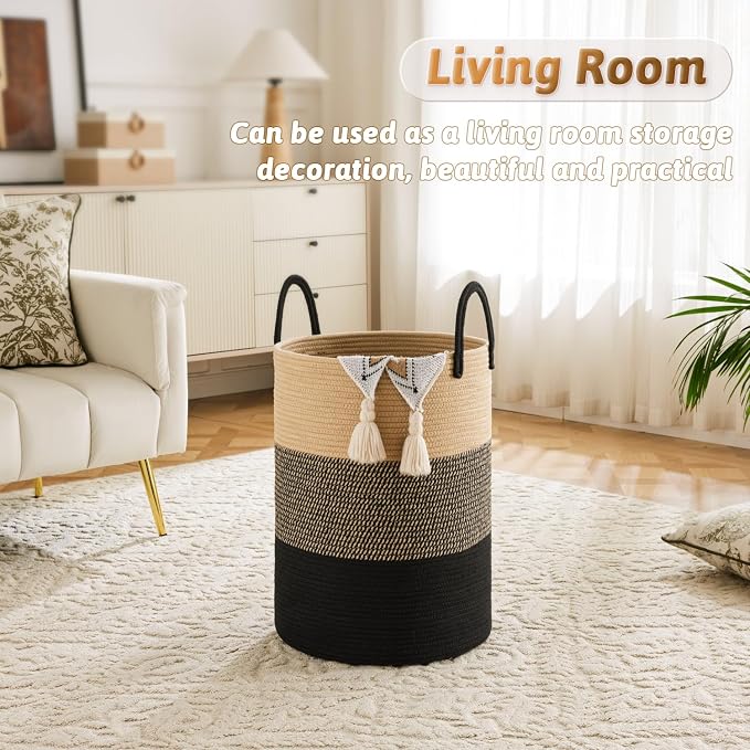 Artfeel Laundry Basket, Woven Cotton Rope Laundry Hamper, 100L - Image 5