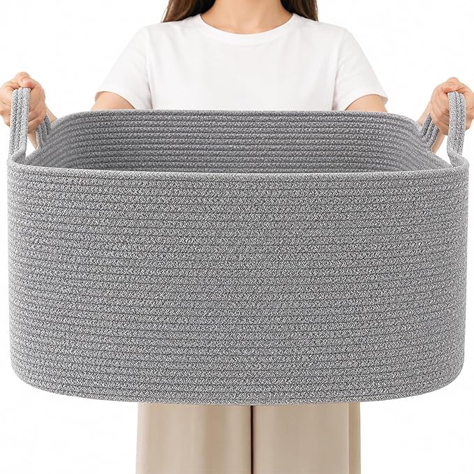 96L Woven Laundry Basket with Handles, Extra Blanket Basket by HZFTJOY