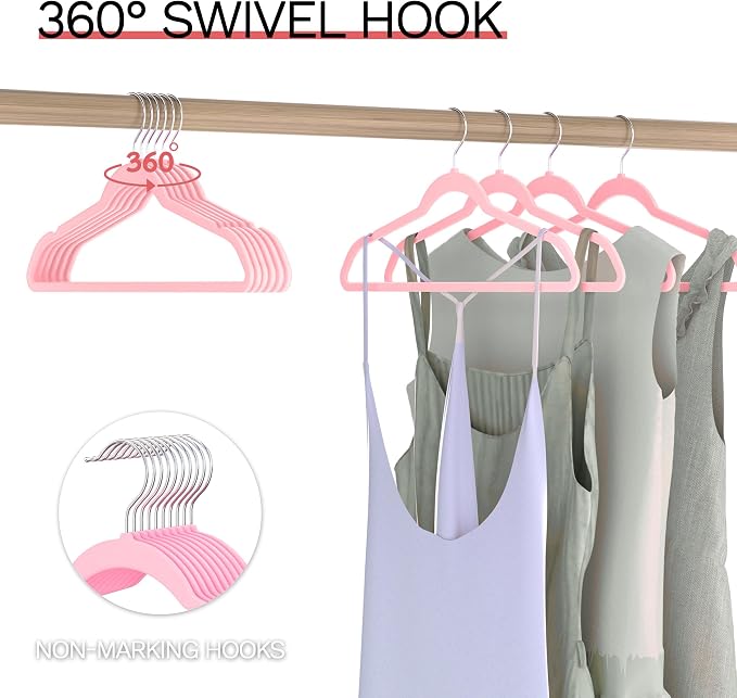 Pink Velvet Hangers 20 Pack, Slim Space Saving Suit Hangers - Image 5