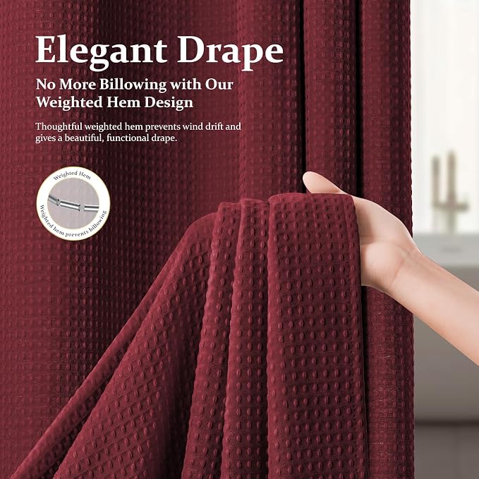 Dynamene Stall Waffle Shower Curtain 256 GSM Heavy Fabric 60x72 Burgundy - Image 4