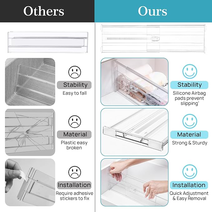 Vtopmart 6" Tall Upgrade Drawer Dividers, 12.8"-22.3" Expandable, 10 Pack | - Image 8