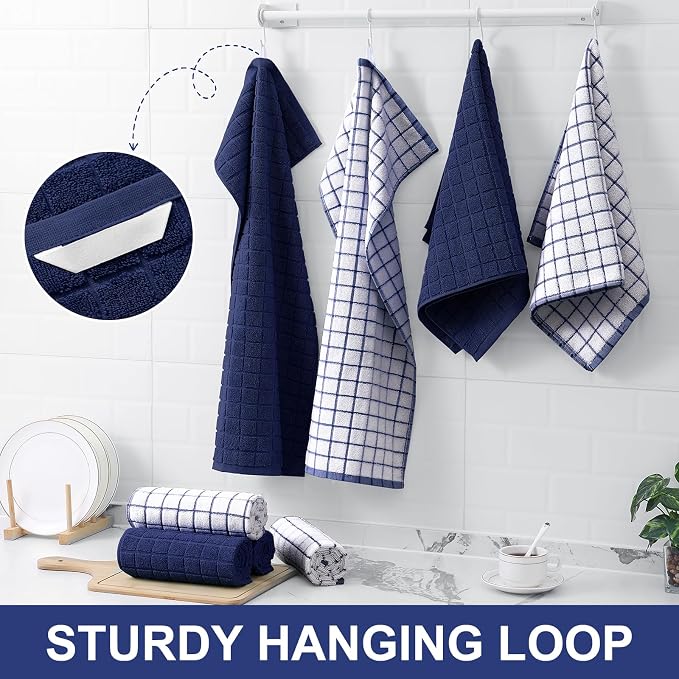 Homaxy Large Premium Cotton Kitchen Towels 16"x 28", 8 Pack, Dusty Blue - Image 6
