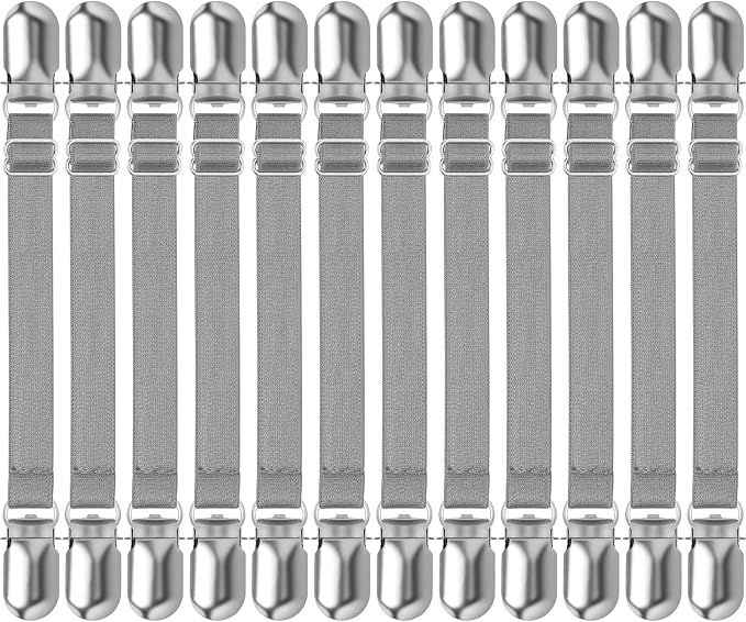Boao 12 Pcs Bedsheet Strap Elastic Clip, 4-8 Inch Length | Sturdy Metal Clips by Boao