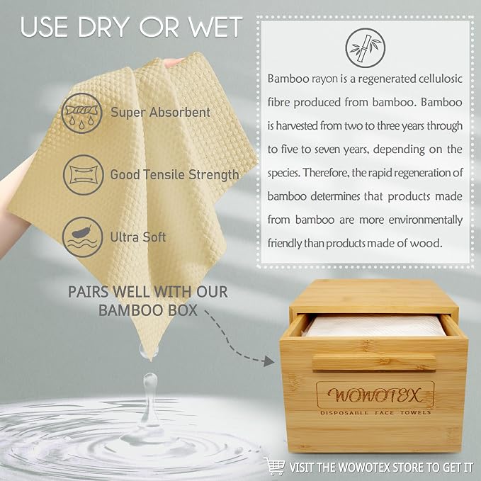 WOWOTEX Bamboo Rayon Disposable Face Towels - Image 5