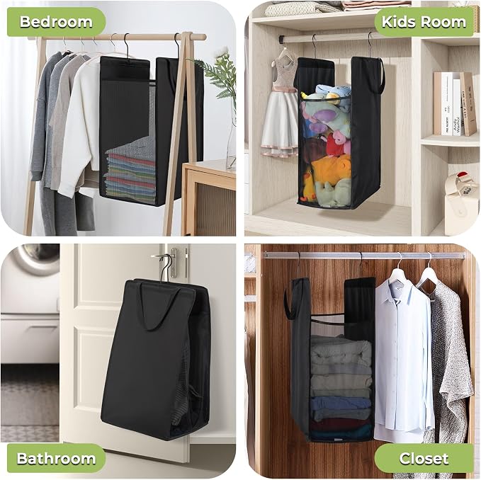 FENTEC 1 Pack Black Hanging Laundry Hamper，Laundry Hamper Bag - Image 7