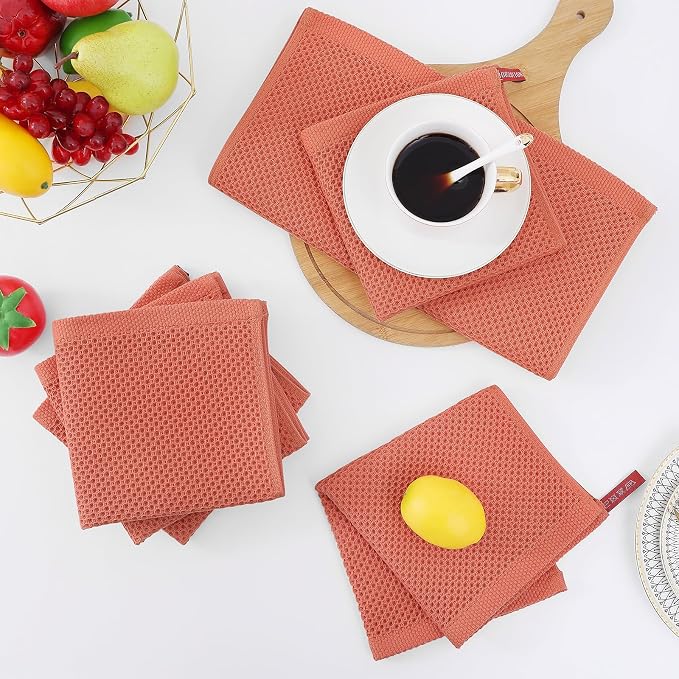 Homaxy 100% Cotton Waffle Weave Kitchen Dish Cloths 12-Pack, Coral | 12 x 12 - Image 7
