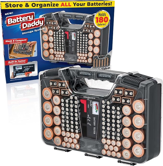 Battery Daddy Storage & Organizer Case w/Tester, Stores & Protects Up to 180 by Ontel