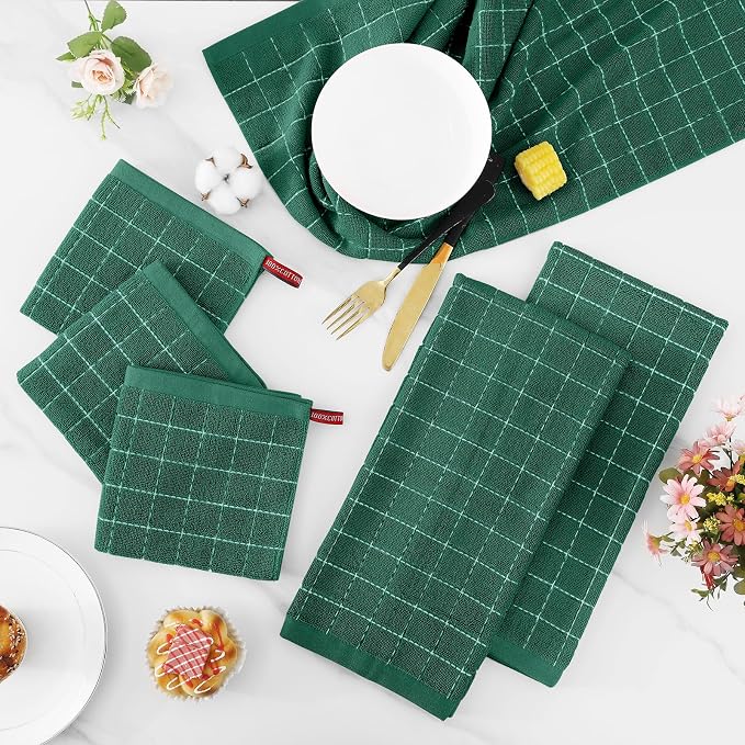 Homaxy Kitchen Towels and Dishcloths Set, Dark Green - Image 2