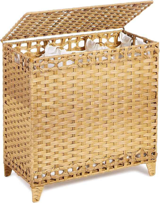 Laundry Hamper with 3 Removable Liner Bags, 132L Laundry Sorter with Lid by Hermina
