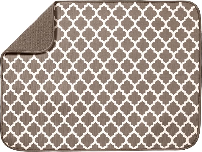 S&T INC. Dish Drying Mat, Tan Trellis | Absorbent Microfiber, Extra Large by STINC