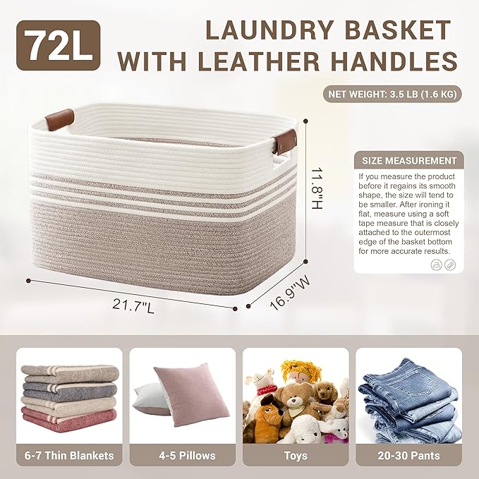 72L Large Woven Laundry Basket Hamper - Image 2