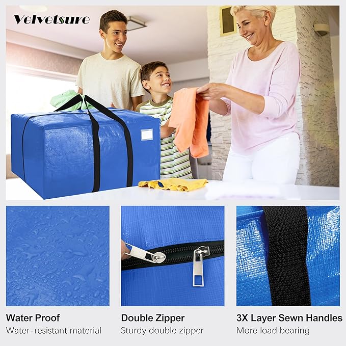 VELVETSURE 12 Pack Heavy Duty Extra Large Moving Bags W/Backpack Straps - Image 3