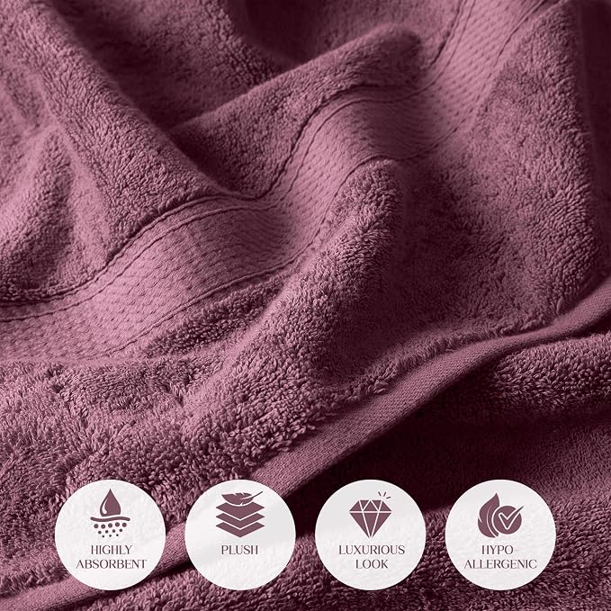 Superior Egyptian Cotton Plush & Absorbent, Bath Towel Set of 4, Plum | Quick - Image 5