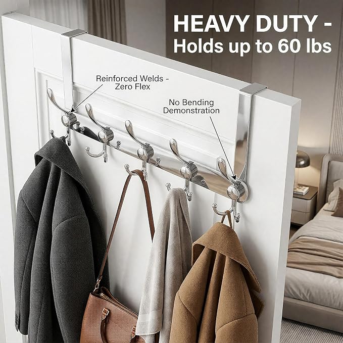 Over The Door Hooks, Coat Rack for Hanging Clothes Hat Towel - Image 6