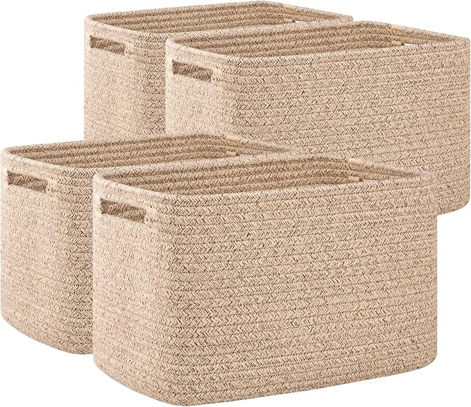 OIAHOMY 4 Pack Storage Baskets for Organizing 24L Cube Storage Bins Brown by MasterofSpaceOptimization