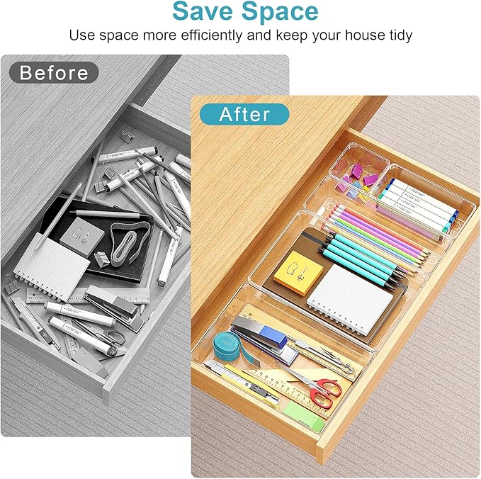 Manalete 65 Pcs Clear Plastic Drawer Organizer, Makeup & Vanity Organizer | - Image 3