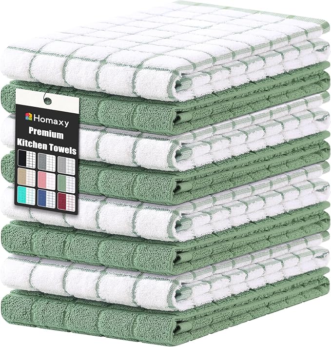 Homaxy Large Premium Cotton Kitchen Towels 16"x 28", 8 Pack, Grass Green by Homaxy