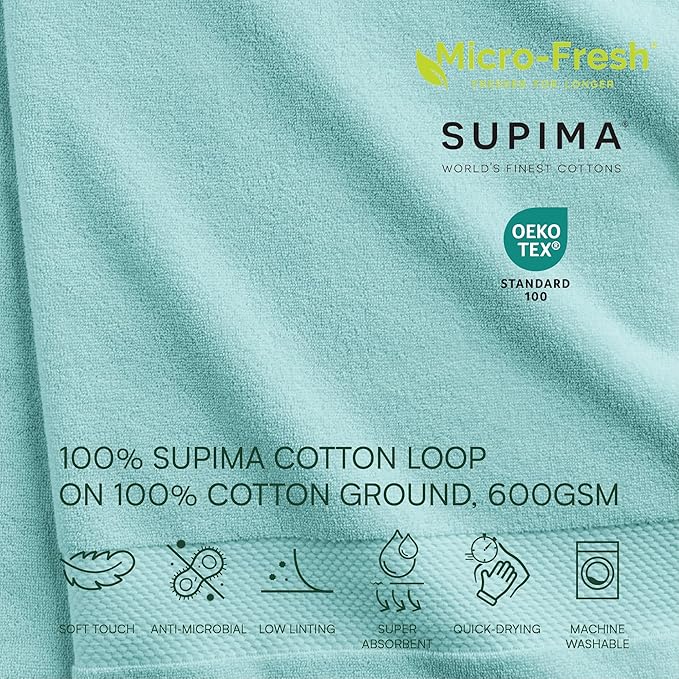Lacoste Heritage 100% Supima Cotton Bath Sheet 35" x 70", Mint | Highly - Image 3