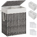 SONGMICS Laundry Hamper with Lid, 90L Double Wicker Basket, 6 Mesh Bags by Unknown