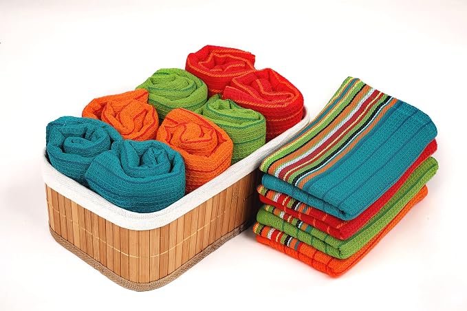 Salsa Stripe Kitchen Dish Towels | 100% Natural Absorbent Cotton Waffle Towels - Image 4