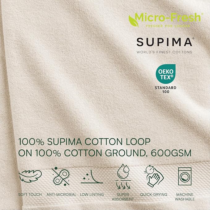 Lacoste Heritage 100% Supima Cotton Hand Towel 16" x 30", Chalk | Highly - Image 2