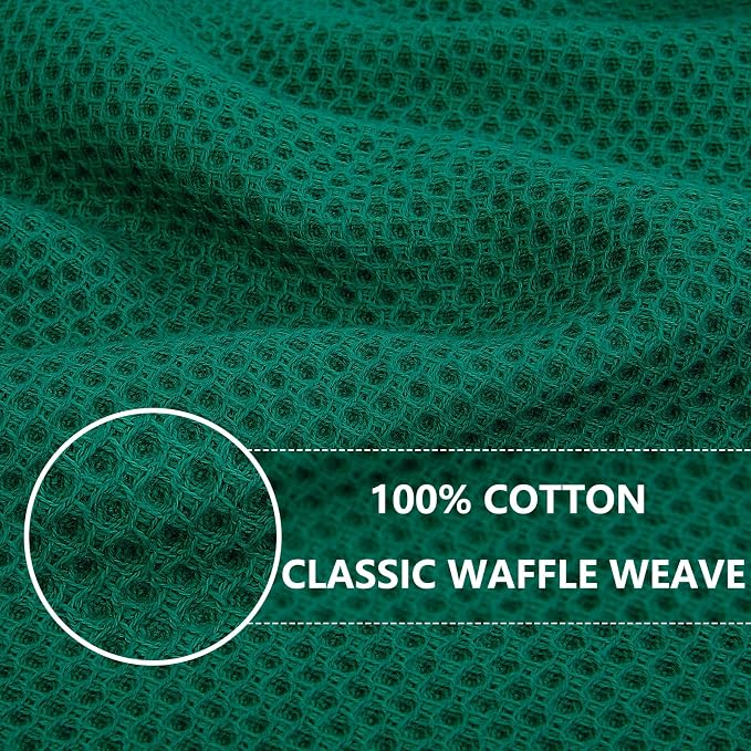 Homaxy 100% Cotton Waffle Weave Kitchen Dish Towels 4-Pack, Dark Green | 13 x - Image 2