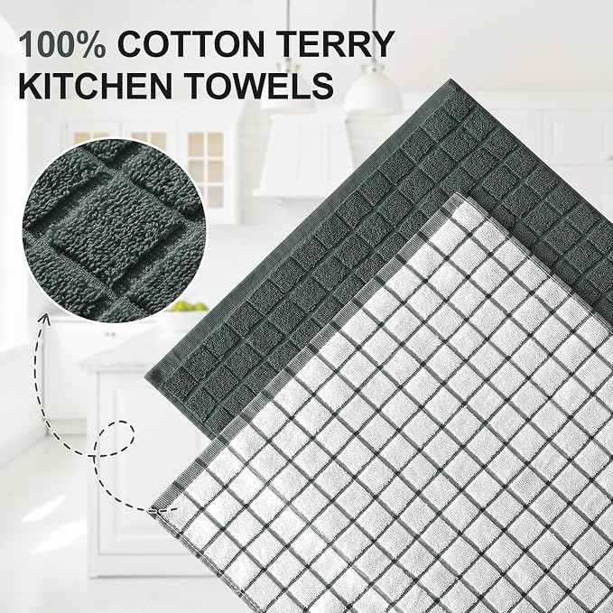 Homaxy Large Premium Cotton Kitchen Towels 16"x 28", 4 Pack, Dark Green - Image 2