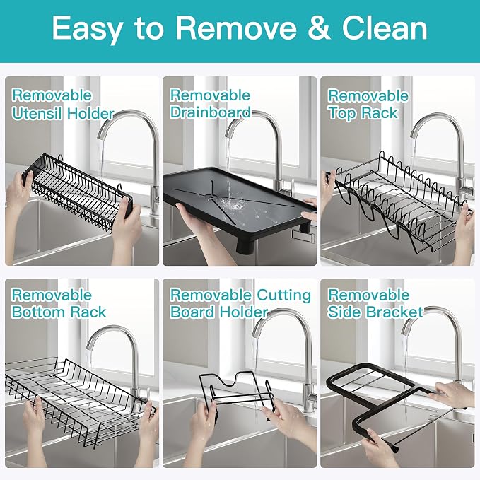 BOOSINY 2 Tier Black Dish Drying Rack and Drainboard - Image 7