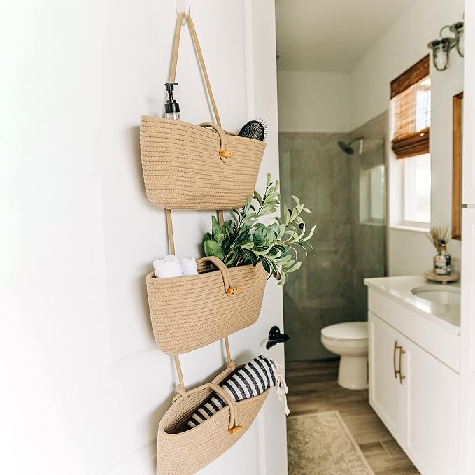 OrganiHaus Over the Door Organizer, Woven Rope Hanging Baskets - Image 7