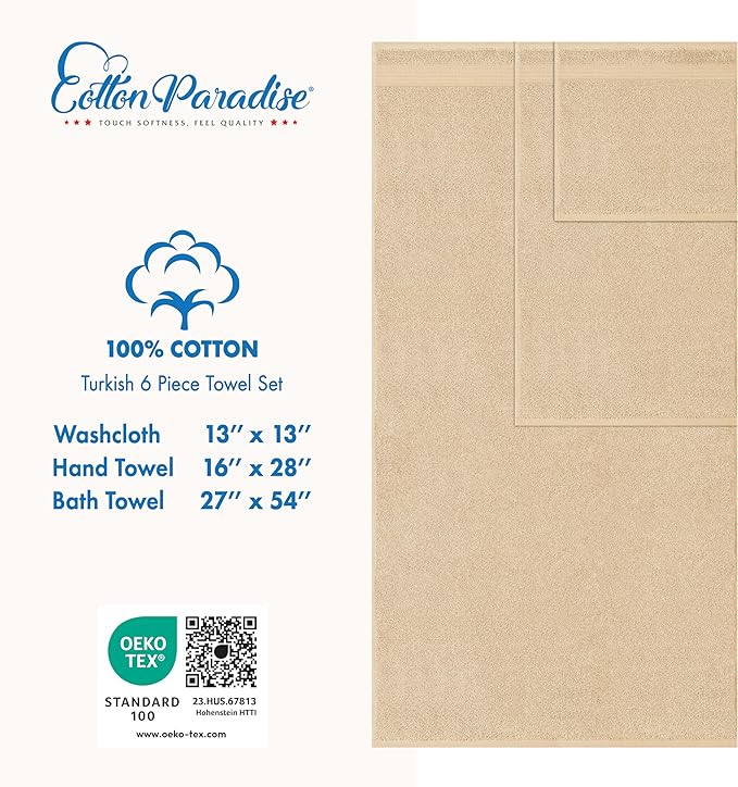 Cotton Paradise 100% Cotton Turkish Towel Set, Soft Absorbent Quick Dry - Image 4