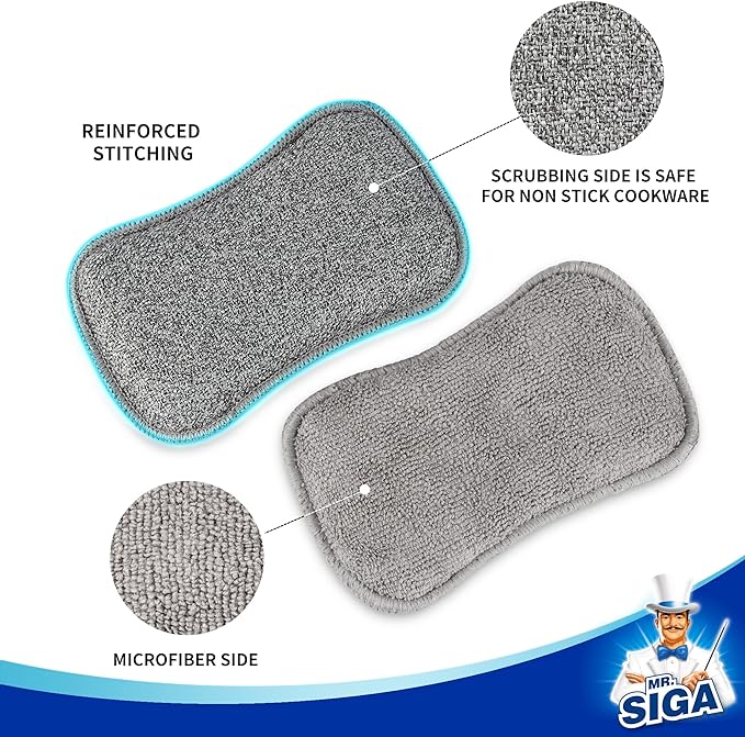 MR.SIGA Dual-Sided Scrub Sponges, Reusable Dishwashing Sponges, 6 Pack | Sponges - Image 5