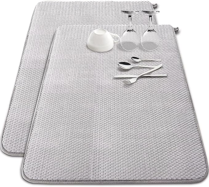 2 Pack Extra Large Microfiber Dish Drying Mat, 30 x 24 Inch, Draining Racks by Baaxxango