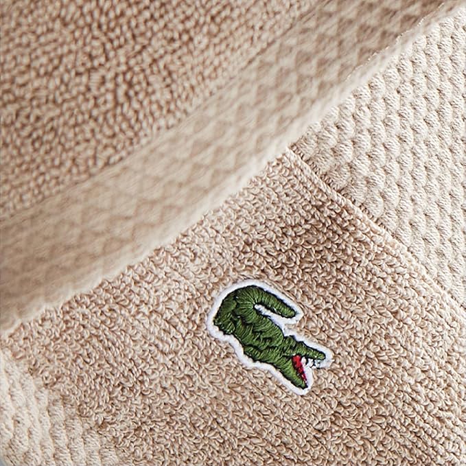 Lacoste Heritage Supima Cotton 6-Piece Towel Set, Sand | Highly Absorbent - Image 2
