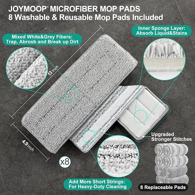 JOYMOOP Flat Mop and Bucket Set, Hands-Free Floor Cleaning Kit, 8 Washable - Image 8