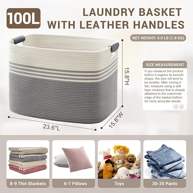 100L Large Woven Laundry Basket Hamper - Image 2