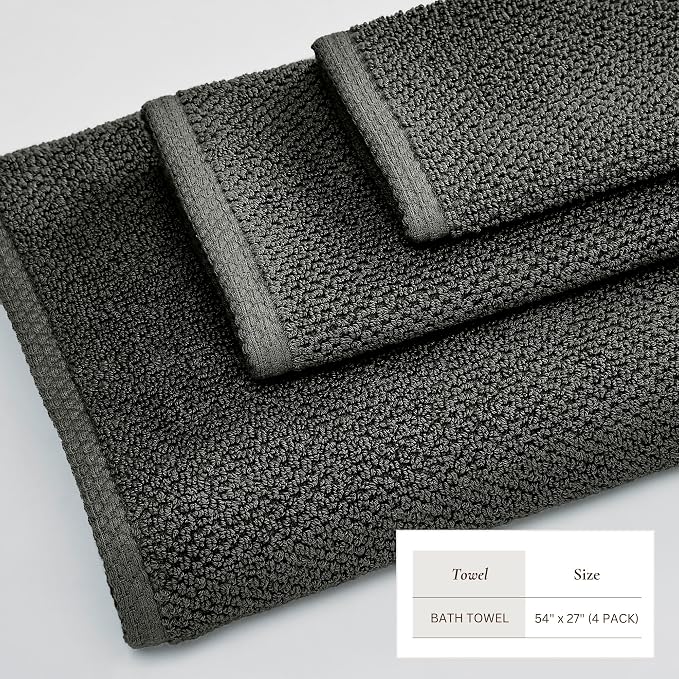 Great Bay Home 100% Cotton 4 Pack 54x27 Bath Towel Set - Image 4