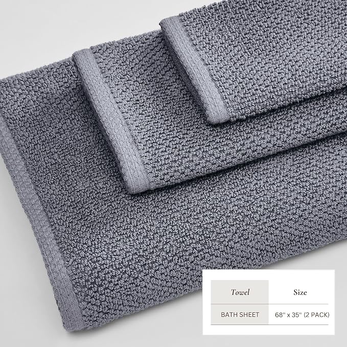 Great Bay Home 100% Cotton Oversized 2 Pack 68x35 Extra Large Towel Set - Image 4