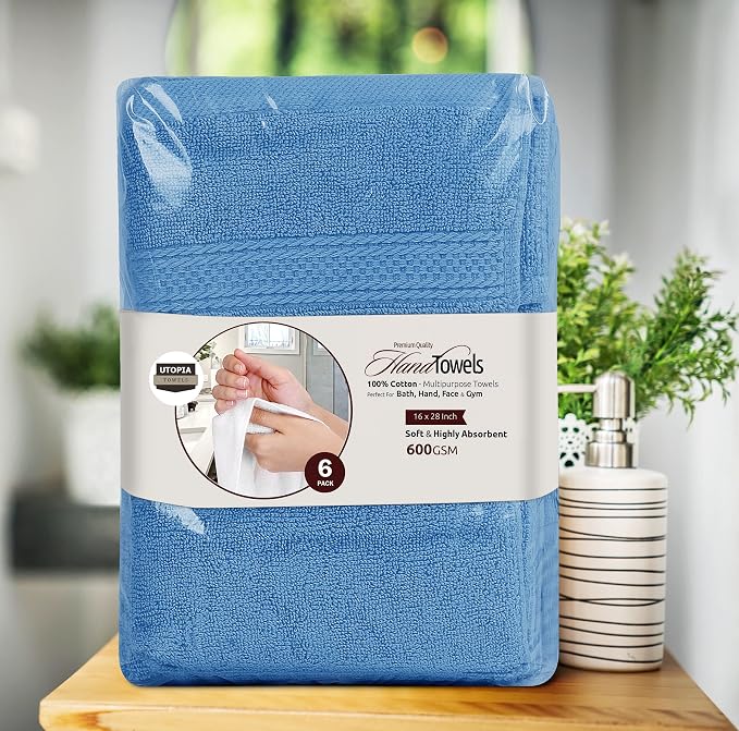 Utopia Towels 6 Pack Premium Hand Towels 16x28 in 600 GSM Electric Blue | - Image 8