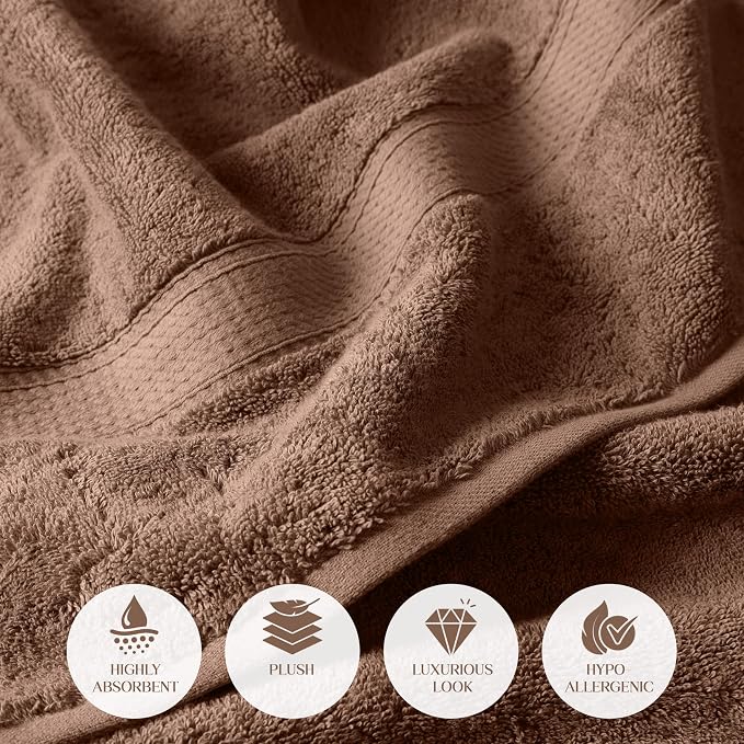 SUPERIOR Egyptian Cotton Ultra Plush & Absorbent, 12 Piece Set, Chocolate | - Image 5