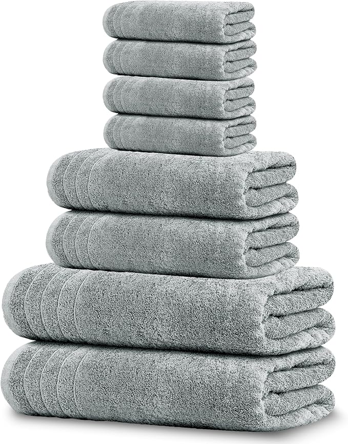 8 Piece Towel Set, 2 XL Bath, 2 Hand, 4 Washcloth, Cool Grey | 100% Cotton by TensTowels