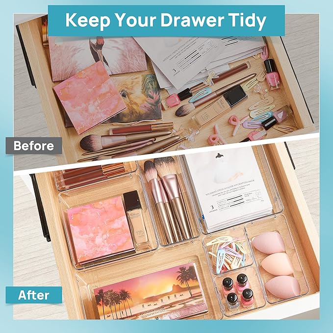 Vtopmart 44 PCS Clear Plastic Drawer Organizers Set, Vanity Organizer Trays | - Image 2