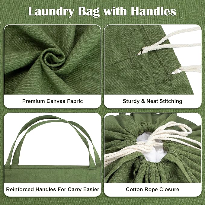 Canvas Laundry Bag 40"W x35"H, Extra Large Heavy Duty Storage Bag XXL Green - Image 4